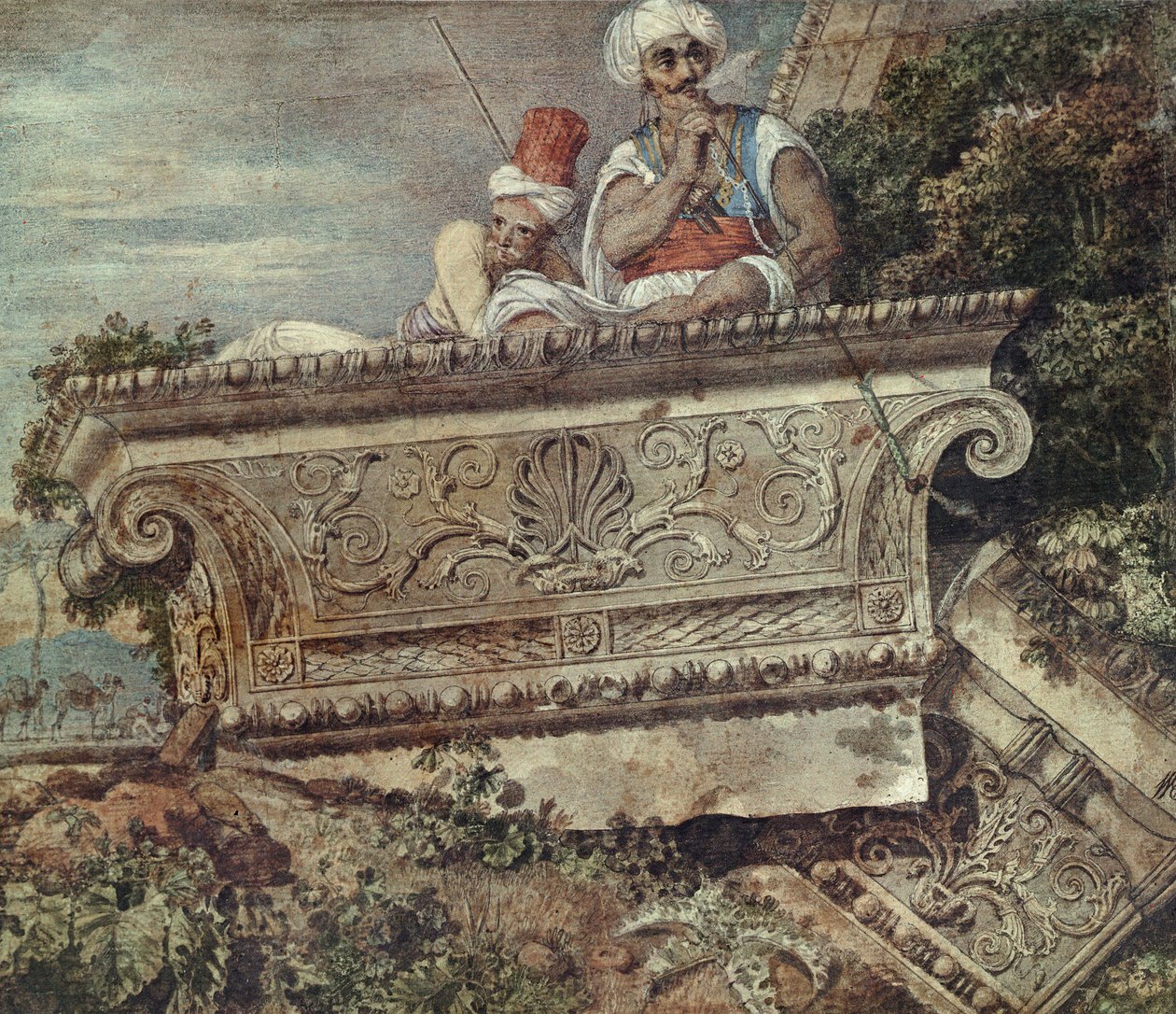 Ruínas do Templo de Apolo Didymaeus, 1765 (wc, bodycolour, caneta e tinta sobre papel) de William Pars