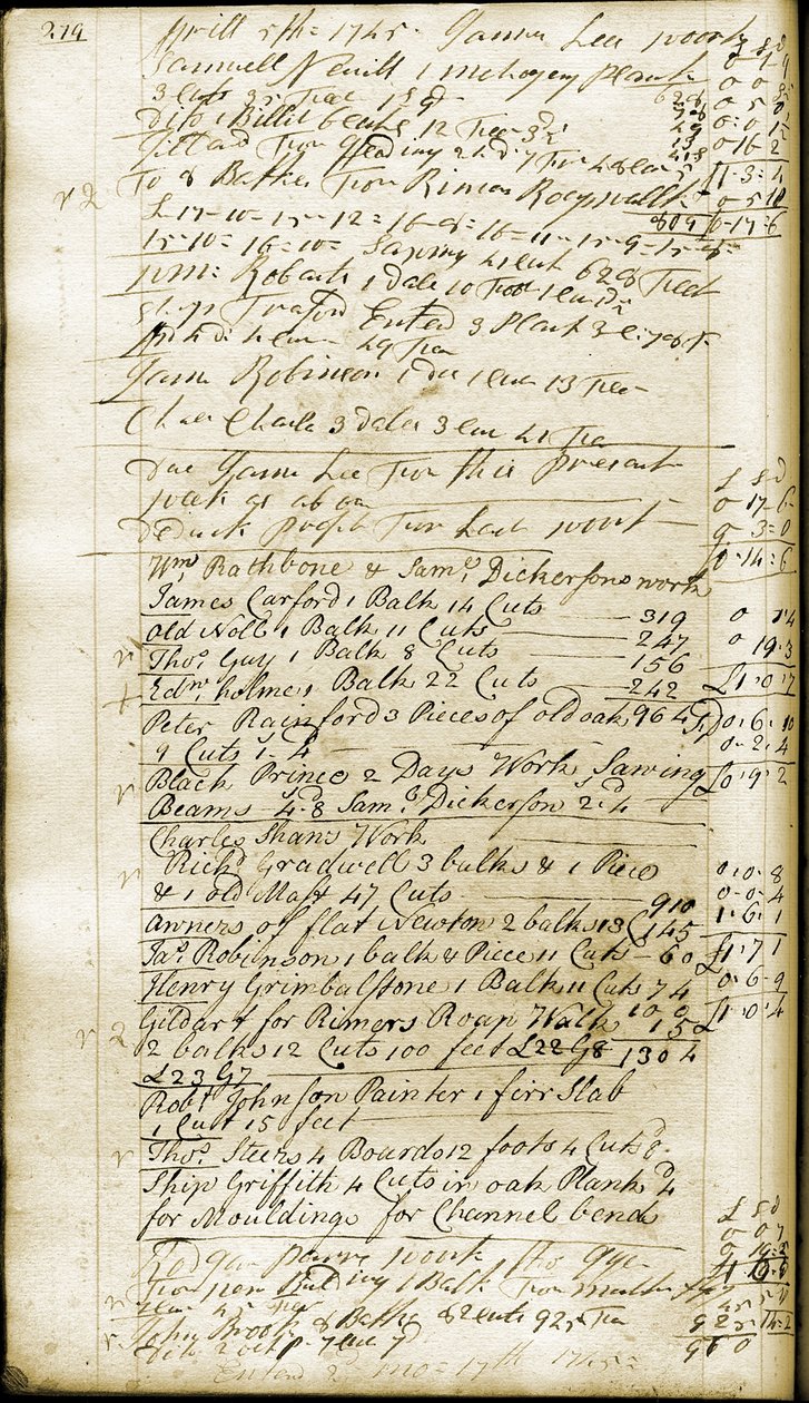 Página 279, do caderno de Rathbones, 1742 (tinta no papel) de William Rathbone II