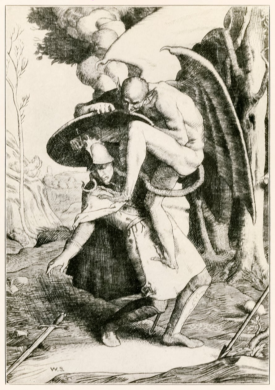 Lutas cristãs Apollyon dos peregrinos Progresso deste mundo, para o que está por vir John Bunyan (1628-1688) ilustração por William Strang (1859-1921) Christian luta Apollyon no Va de William Strang