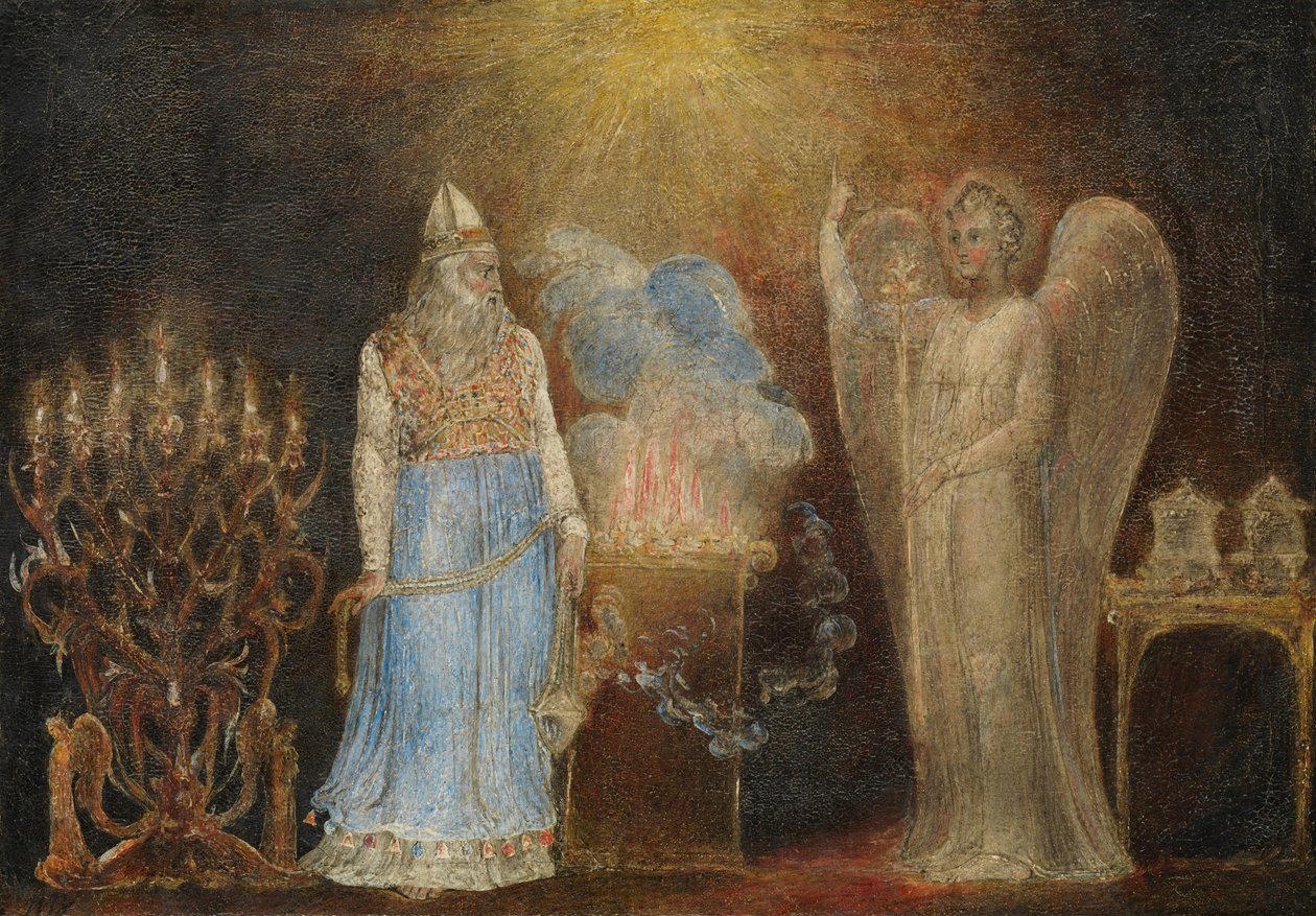 O anjo aparecendo em Zacarias, 1799-1800. de William Blake