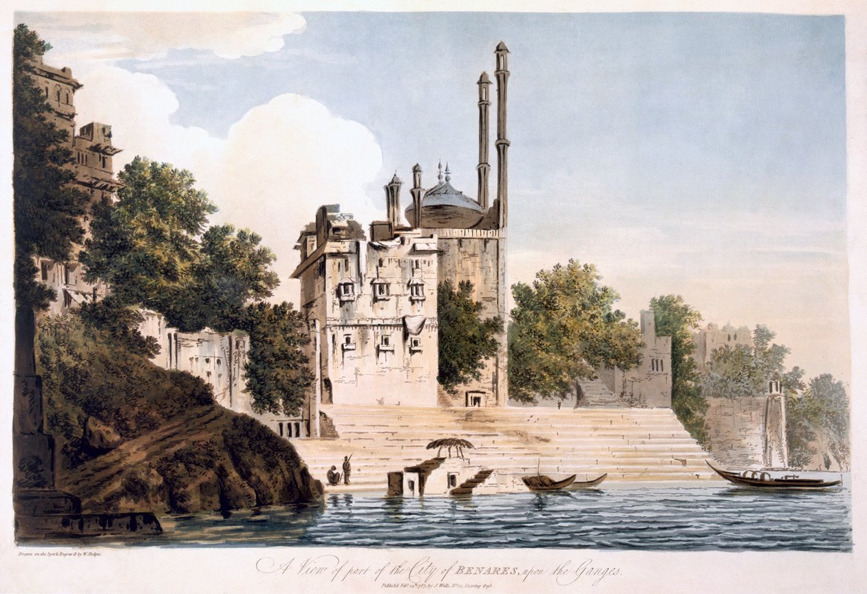 Benares no Ganges, 1787 (aquatinta) de William Hodges