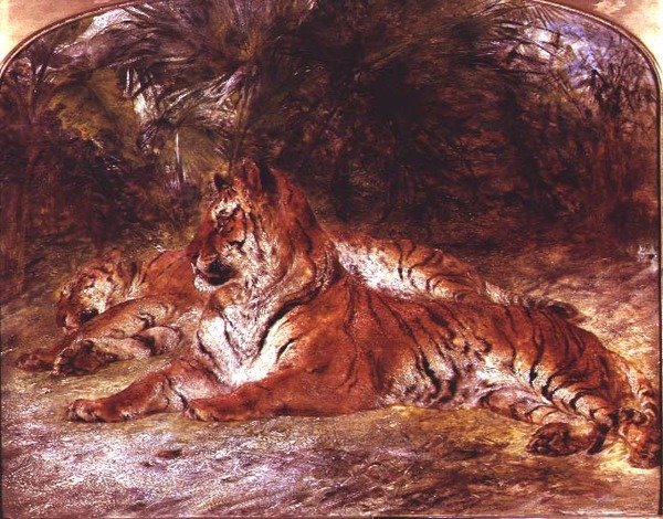 Tigres (óleo a bordo) de William Huggins