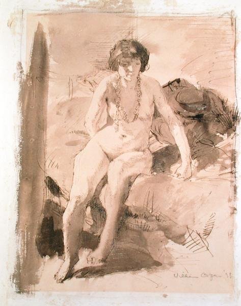 Uma Rapariga Nua Sentada numa Cama de William Orpen