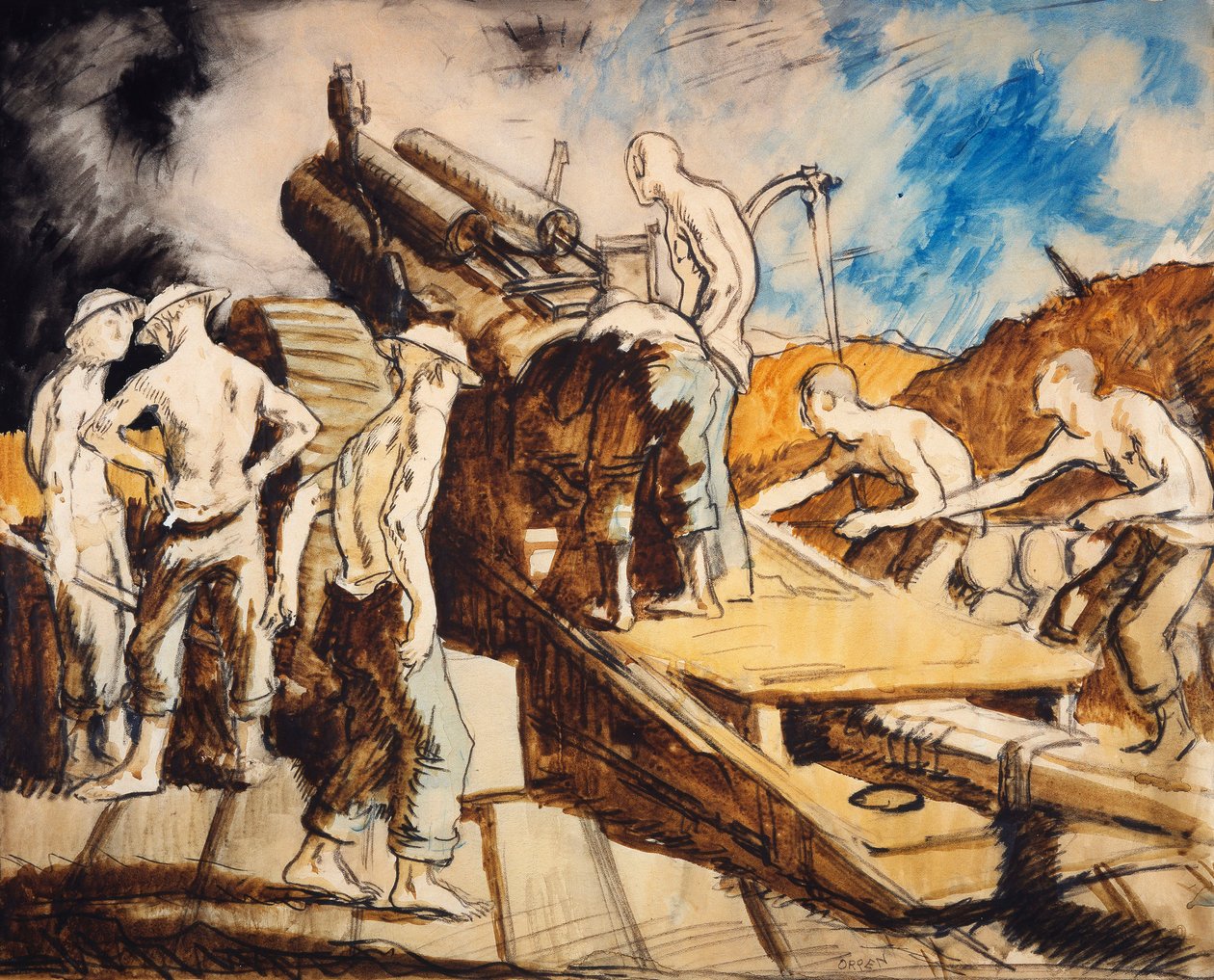 O obus em ação, c.1917 de William Orpen