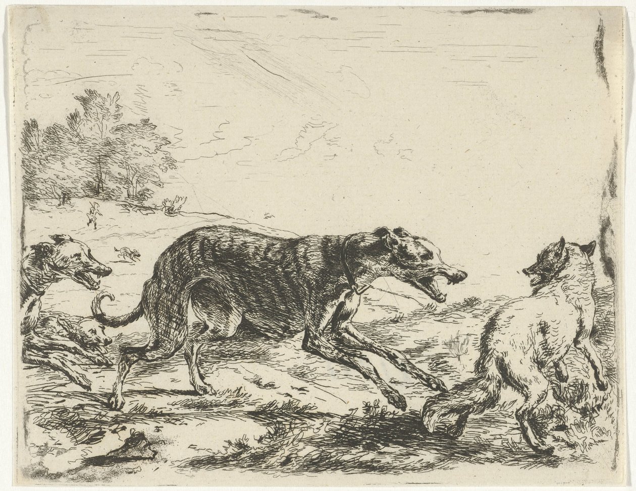 Raposa e três cães de William Young Ottley