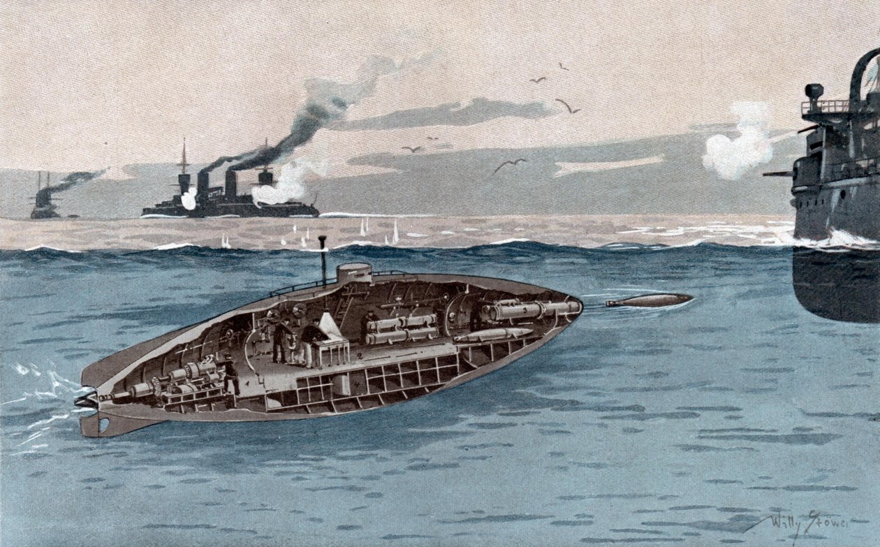 Submarino, c1905 (aguarela) de Willy Stöwer