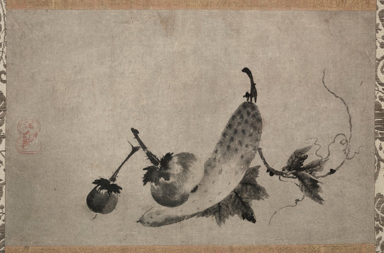 Pepinos e berinjela, 1500s. de Yamada Doan