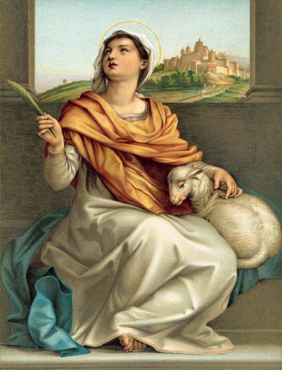 St Agnes (cromolitho) de Andrea del (after) Sarto