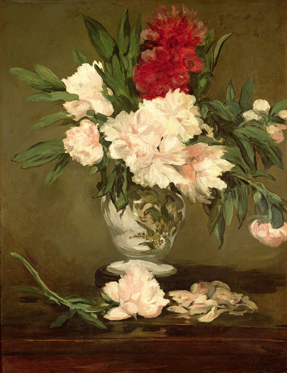 Vaso de peônias em um pedestal pequeno, 1864 de Édouard Manet