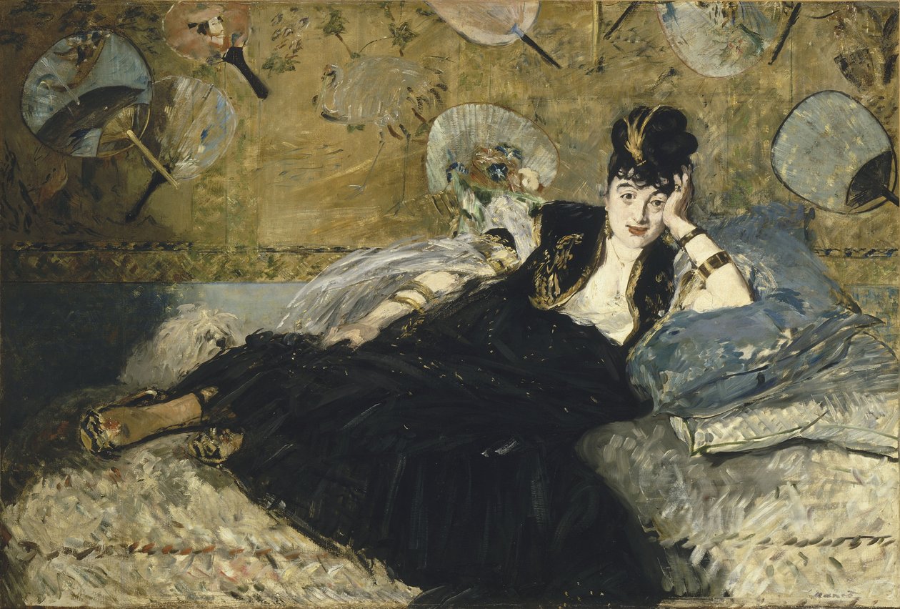 Mulher, com, ventiladores de Édouard Manet