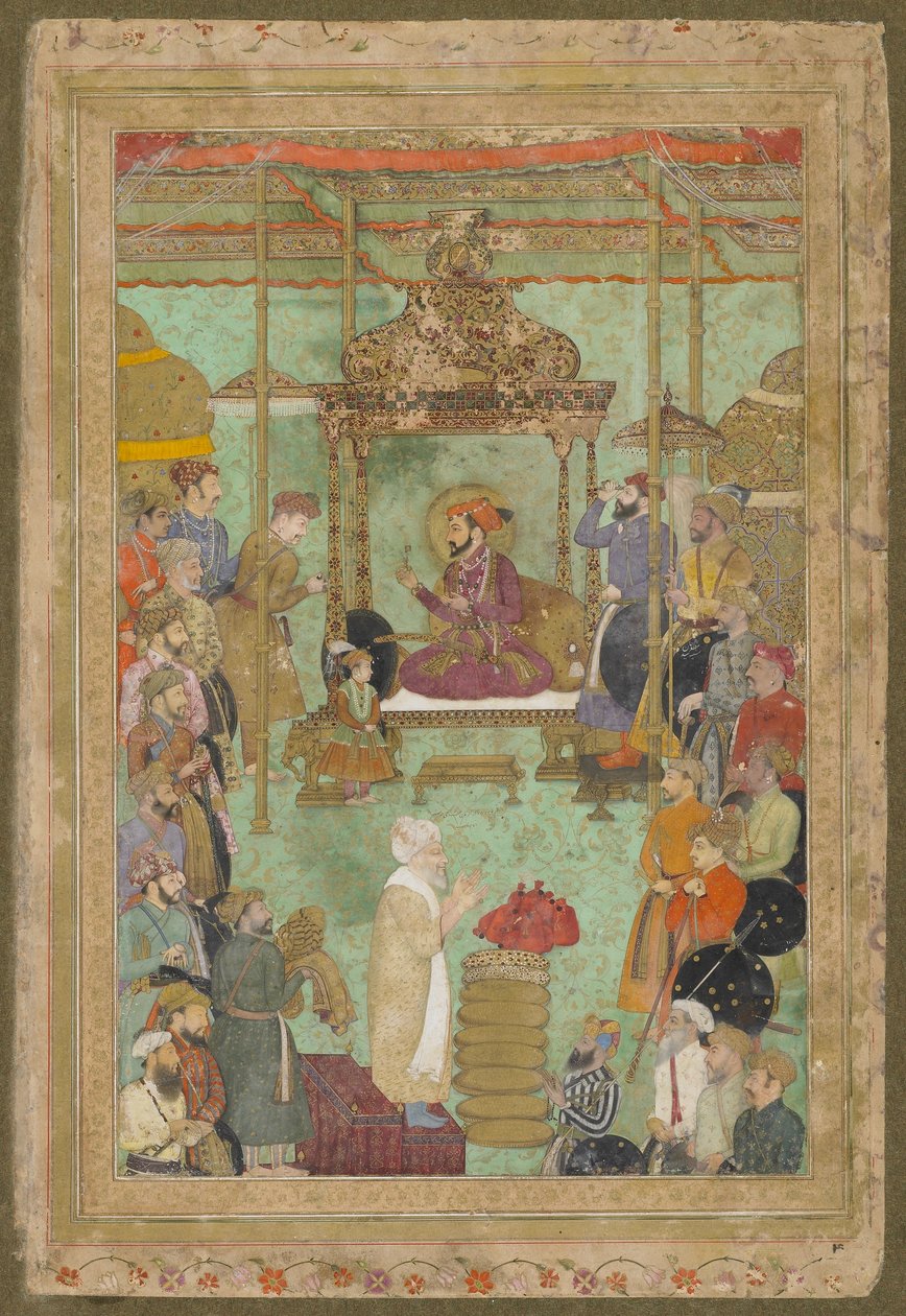 Shah Jahan entronizado com Mahabat Khan e um Sheikh, "O Padshahnama", 1629-30 de son of Aqa Riza Abid