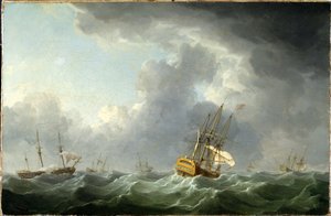 Navios ingleses que correm antes de um vendaval