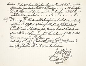 A caligrafia de James Cook, julho de 1771