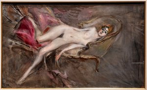 Mulher nua sobre almofadas cor-de-rosa