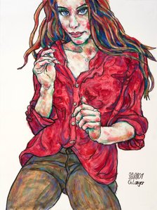 Retrato de uma mulher, enviando símbolos