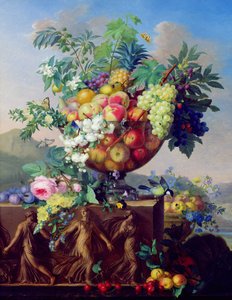 Coupe com flores e frutas