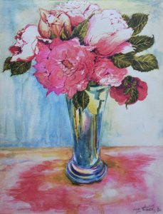 Rosas cor-de-rosa num copo azul, 2000,