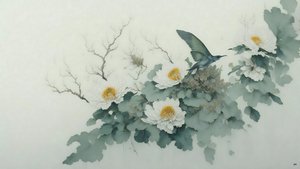 pintura a tinta: flor de crisântemo em verde_02