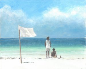 Meninos na praia, Quênia (acrílico sobre papel)