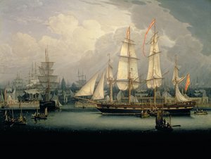 Four-Masted Clipper navio no porto de Liverpool, c.1810