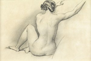 Nu sentado (lápis no papel)