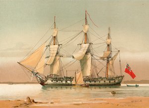 Uma fragata de 42 canhões por volta de 1780