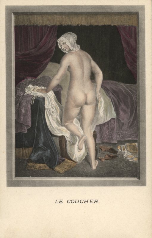 Mulher, entrar cama de French School
