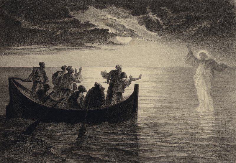 Jesus andando no mar de after Albert Robida