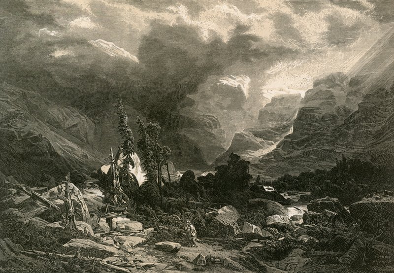 Tempestade no Haslithal, Bernese Oberland de Alexandre Calame