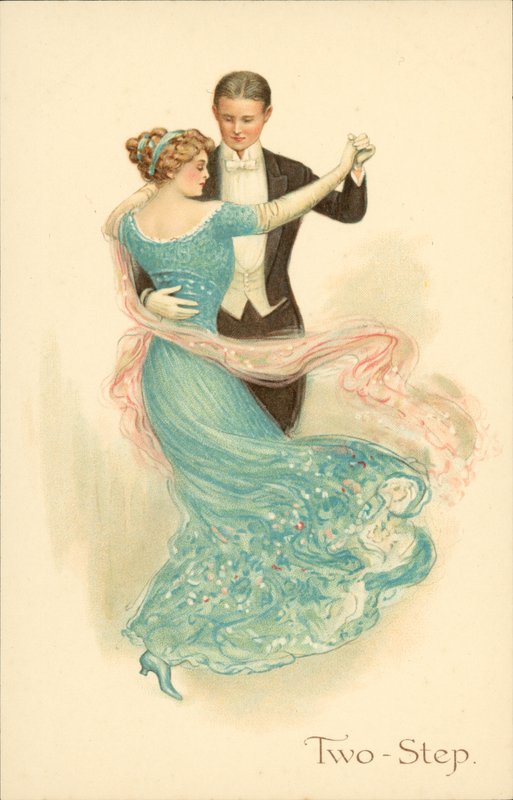 Casal a dançar o Two-Step (cromolitho) de English School
