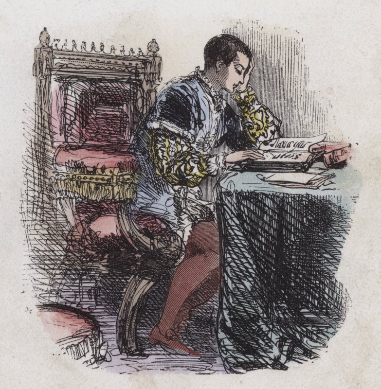 Leitura do Rei Eduardo VI (gravura a cores) de English School