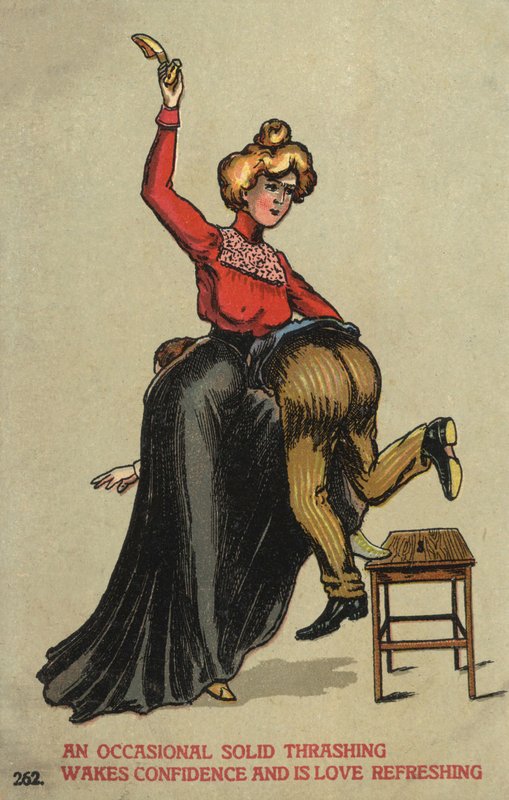 Mulher batendo no marido com um sapato de English School