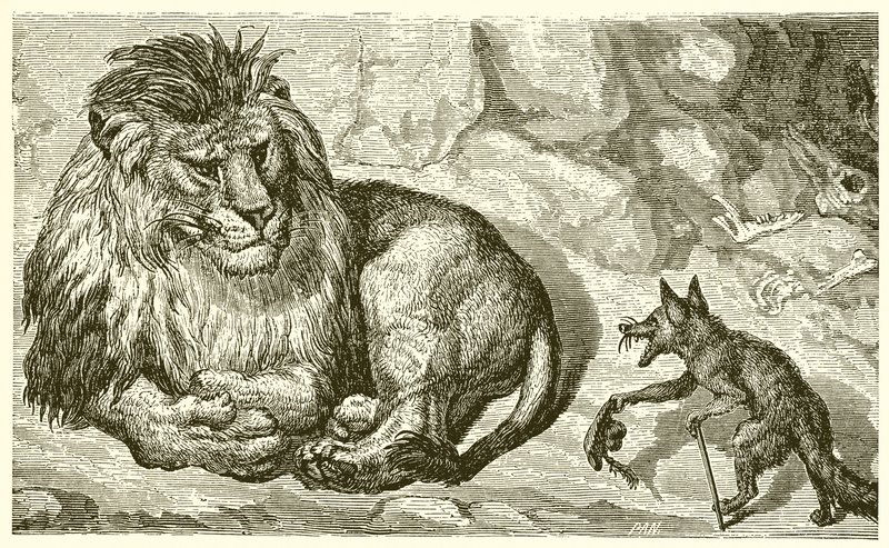 A raposa e o leão de Ernest Henry Griset