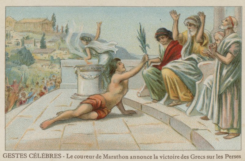 Pheidippides traz notícias da vitória dos gregos sobre os persas em Maratona, 490 aC de European School