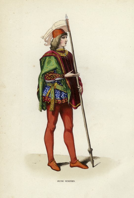Jeune Venitien (gravura colorida) de European School