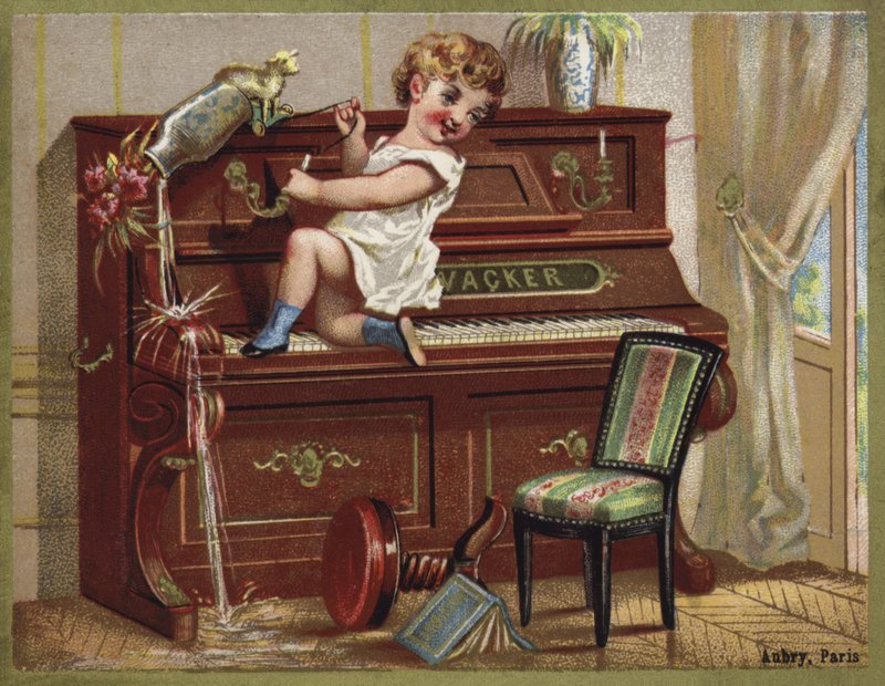 Criança, tocando, piano de French School