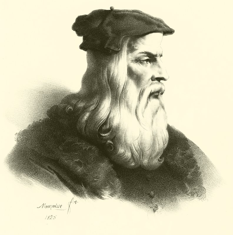 Leonardo Da Vinci, retrato (gravura) de French School