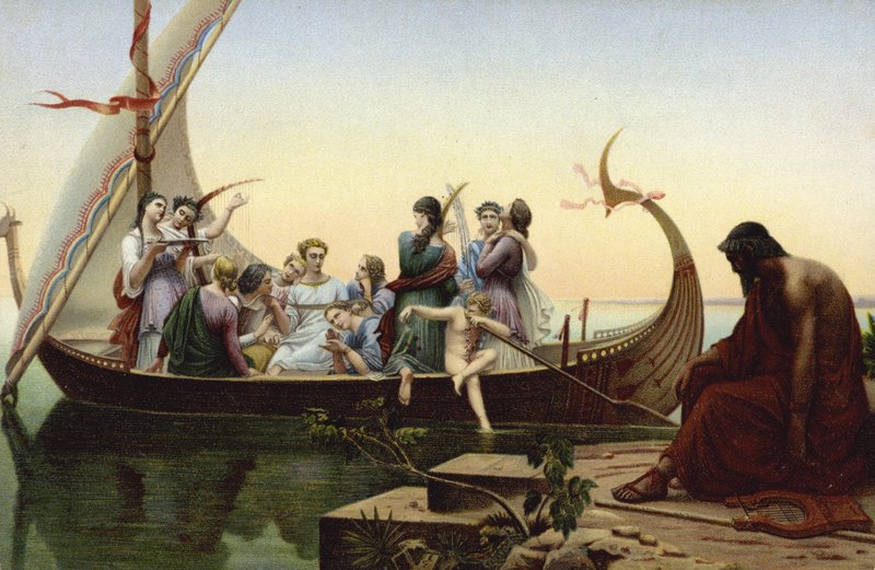 Mulheres em um navio viking de French School