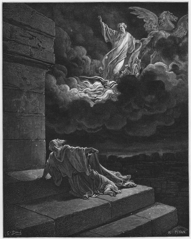 Gustave Dore Bíblia: Elias levado para o céu em uma carruagem de fogo de Gustave Dore