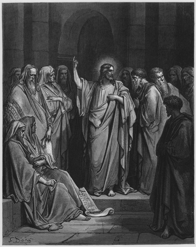 Gustave Dore Bible: Jesus pregando na sinagoga de Gustave Dore