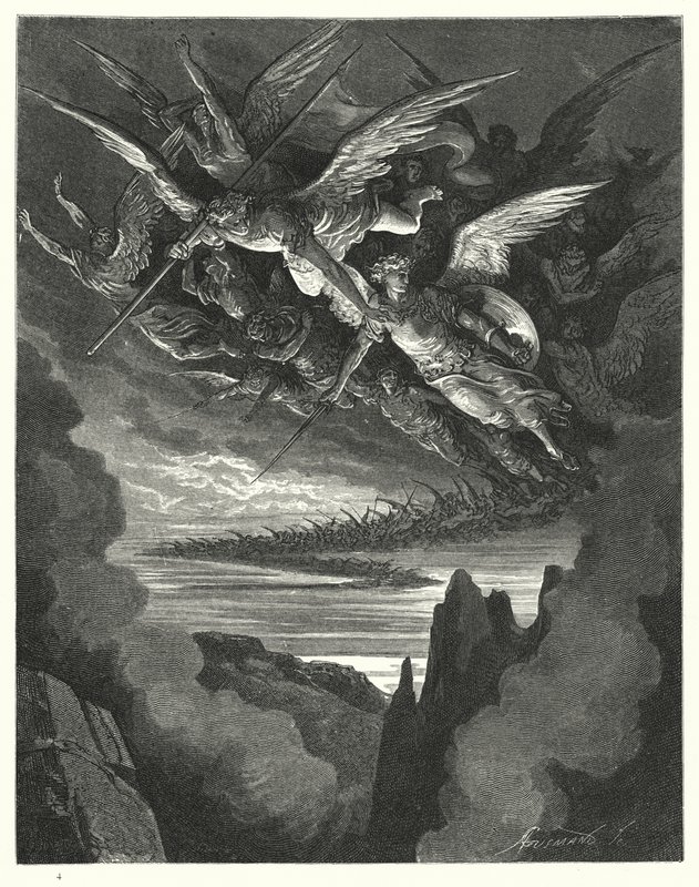 Ilustração de Gustave Dore para Miltons Paradise Lost, livro I, linhas 344, 345 de Gustave Dore