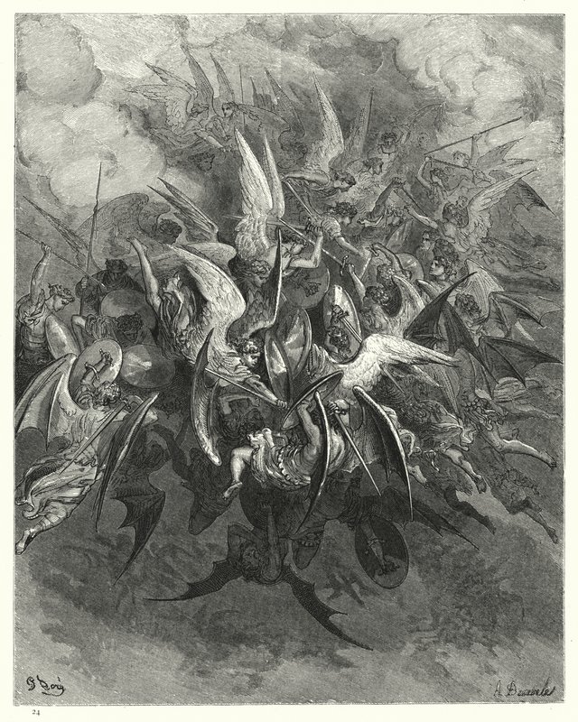 Ilustração de Gustave Dore para Miltons Paradise Lost, Livro VI, linhas 207-209 de Gustave Dore
