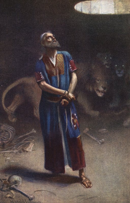 Daniel na cova dos leões (litografia a cores) de Harold Copping