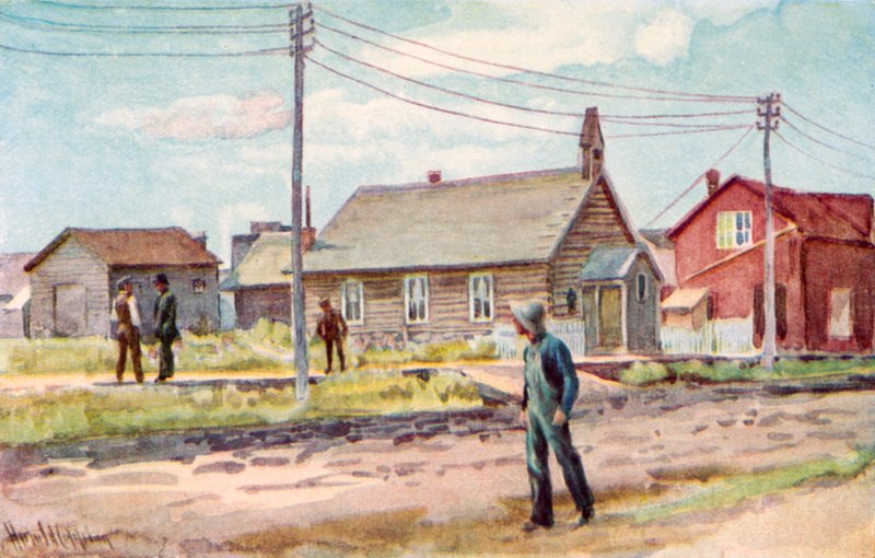 A igreja da cabana do registro, Lloydminster de Harold Copping