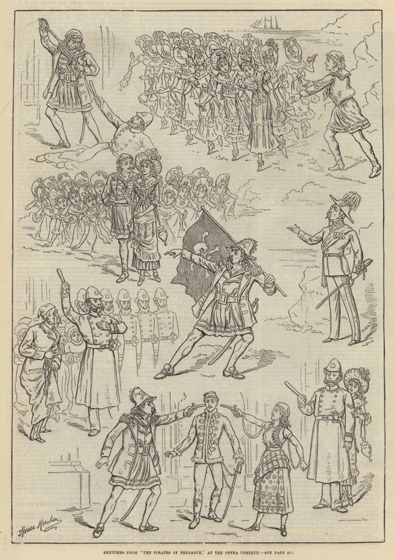 Esboços dos Piratas de Penzance, na Ópera Comique de Horace Morehen