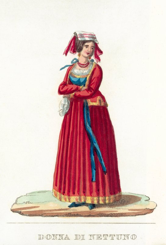 Mulher de Netuno (gravura colorida) de Italian School