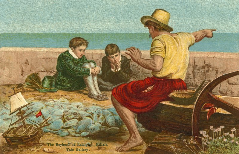 A infância de Sir Walter Raleigh (cromolitho) de John Everett Millais