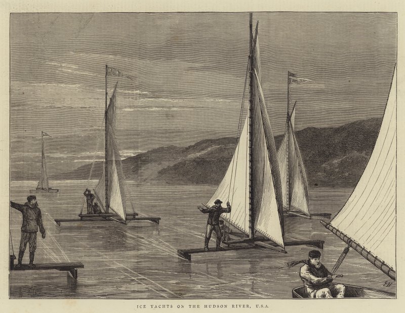 Ice Yachts no rio Hudson, EUA de Joseph Nash