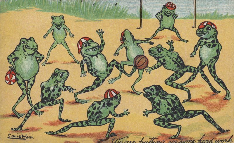 Sapos jogando futebol de Louis Wain