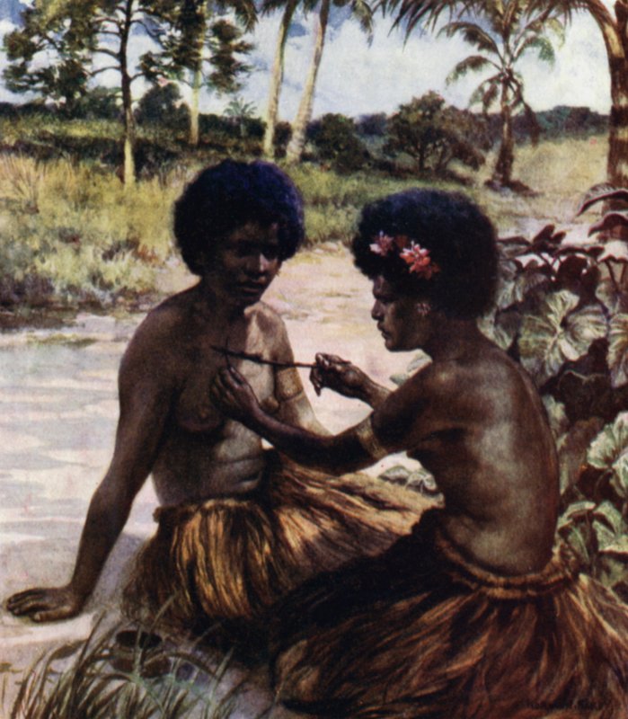 Tattooing, Nova Guiné Britânica (cor litho) de Norman Hardy